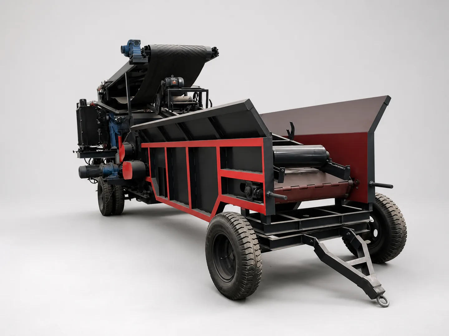 Towable mobile wood chipper feeding view