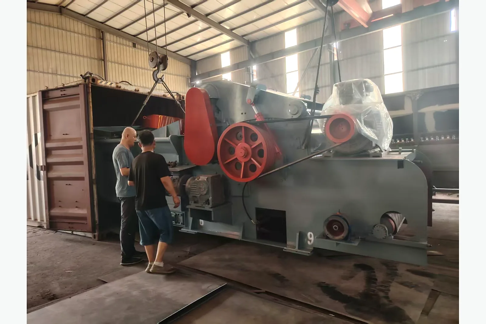 Industrial wood crusher prepared for loading